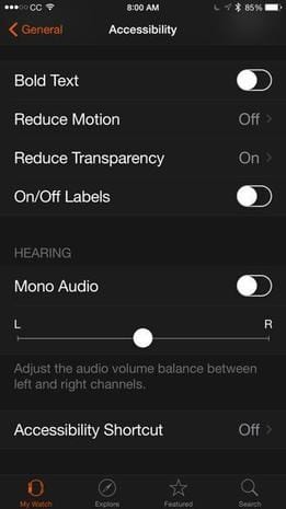 Reduce Motion and Transparency-apple watch