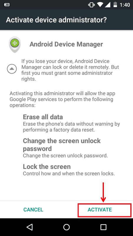 Activate Android Device manager