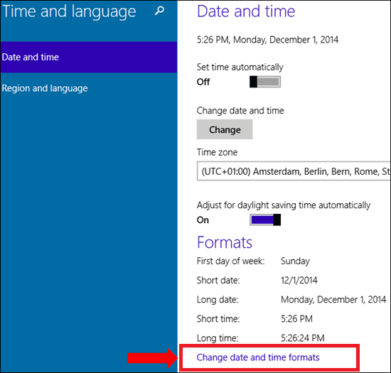 Change Date and time formats in Windows 10