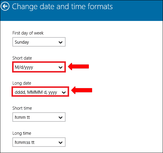 Change Short date and Long Date - Windows 10