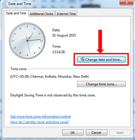Windows 7  8 - Change date and time