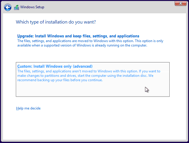 Windows 10- Select Custom